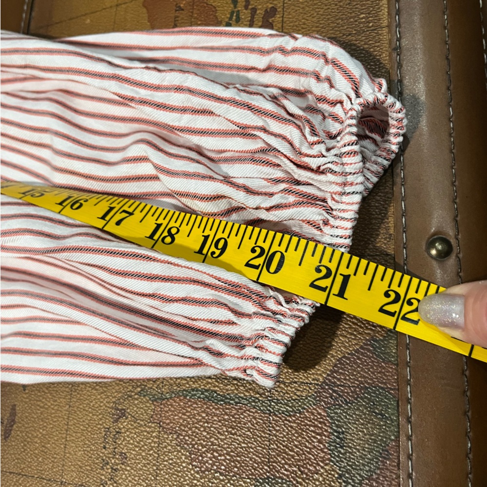 CAbi Red & Cream Striped Button Front Off Shoulder Women's Crop Top Blouse Shirt - Picture 5 of 8